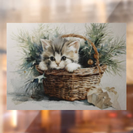 Kitten in een mandje raamsticker