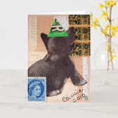 Kitten in een Pet van een partij Kaart (Gele Bloem)