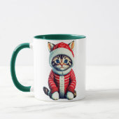 Kitten in een rode en witte kerst trui mok (Links)