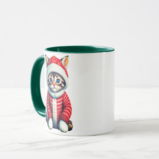 Kitten in een rode en witte kerst trui mok (Voorkant links)
