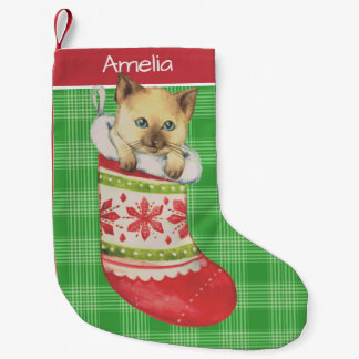 Kitten in Festive Stocking Art Personalised Kleine Kerstsok