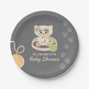 Kitten in het Baby shower Roze luiers Papieren Bordje