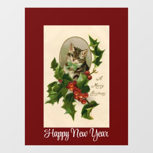 Kitten in Holly venster Cling Raamsticker (Vel)