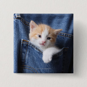kitten in jeans tas vierkante button 5,1 cm