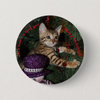 Kitten in kerstboom ronde button 5,7 cm