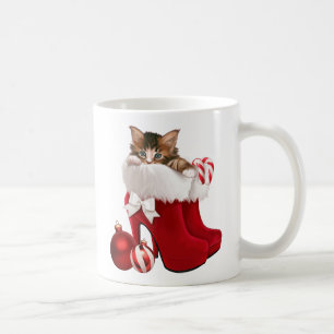 Kitten in kerstschoenen koffiemok