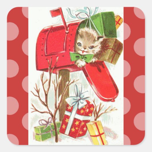 Kitten in Mailbox Kerst sticker (Voorkant)