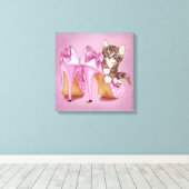 Kitten in paarse schoen canvas afdruk (Insitu (Houten vloer))