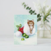  kitten in Santa Hat Feestdagenkaart (Staand voorkant)