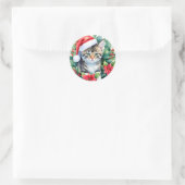 Kitten in Santa Hat Kerstkunst Ronde Sticker (Tas)