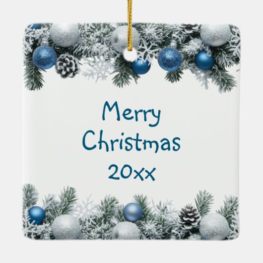 Kitten in slaap op feestelijke veranda Kerstmis Keramisch Ornament (Achterkant)