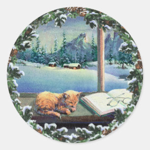 KITTEN in the WINDOW & WREATH van SHARON SHARPE Ronde Sticker