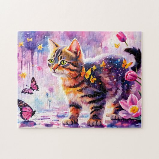 Kitten in vlinderbos avontuur legpuzzel (Horizontaal)