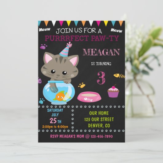 Kitten invitation anniversaire invitation Kitty in (Debout devant)
