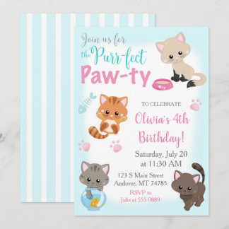 Kitten Invitation for Girl Birthday Paw-ty Kaart