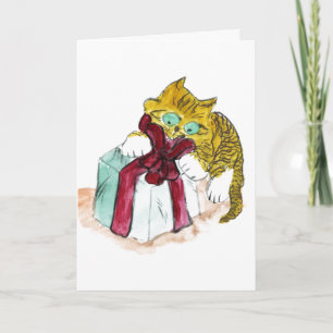 Kitten is het uitpakken van een vrolijke catamune feestdagen kaart