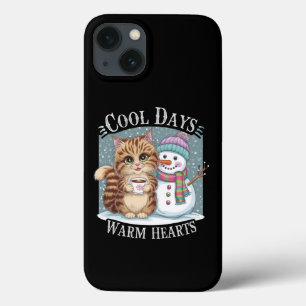 Kitten Kat en Sneeuwman Vrienden Deel Koffie Winte iPhone 13 Hoesje