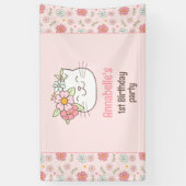 Kitten kat roze meisje 1e verjaardag spandoek (Verticaal)