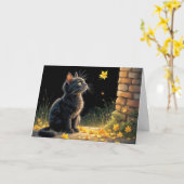 Kitten kijken naar een vallende herfstblad kaart (Gele Bloem)