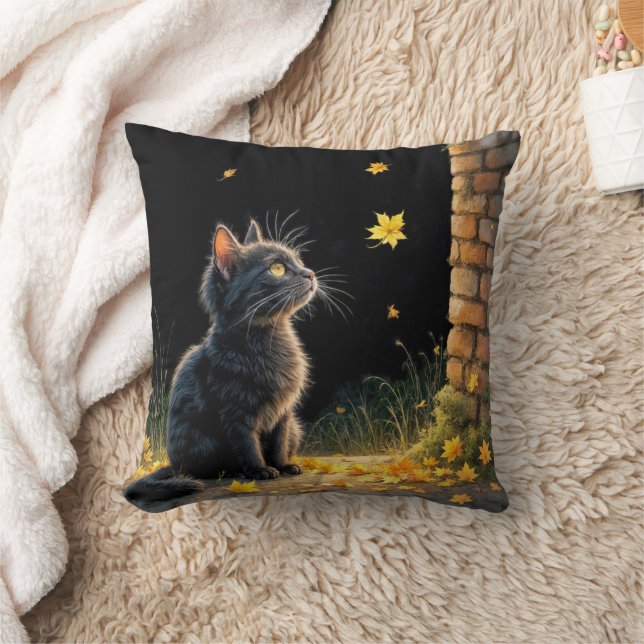 Kitten kijken naar een vallende herfstblad kussen (Deken)