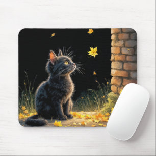 Kitten kijken naar een vallende herfstblad muismat