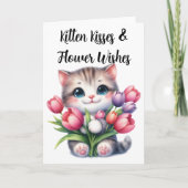Kitten Kusjes & Bloem Wensen Mooie Tulp Kat Kaart (Voorkant)
