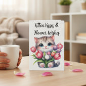 Kitten Kusjes & Bloem Wensen Mooie Tulp Kat Kaart