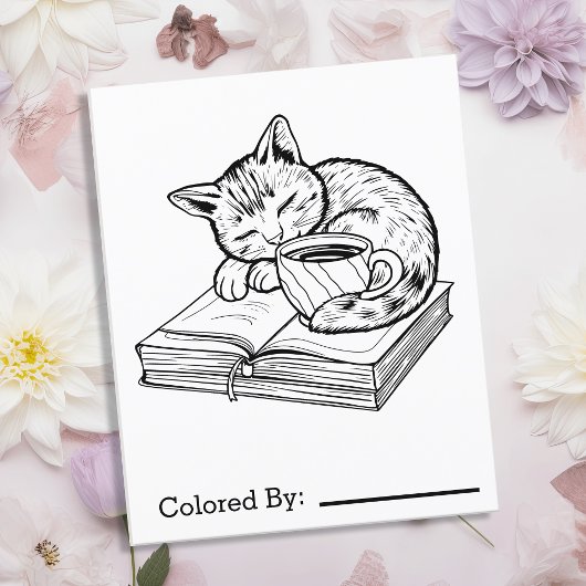 Kitten, livres et café | Page Color Me