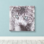 Kitten Love Cute Kitty Cat with Luminous Blue Eyes Canvas Afdruk (Insitu (Houten vloer))