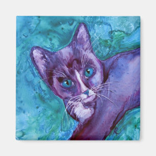 Kitten Magnet - "Paarse Tuxedo" Magneet