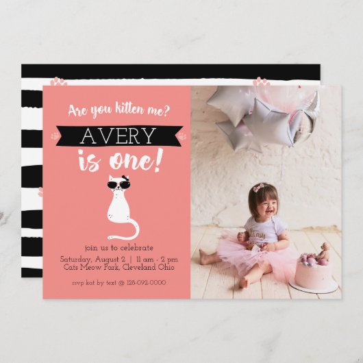 Kitten Me First Birthday Photo Invitation (Devant / Derrière)
