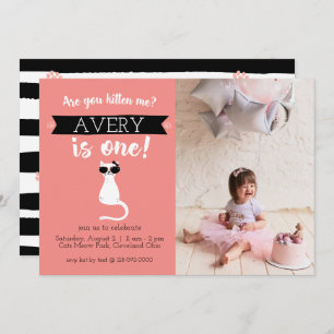 Kitten Me First Birthday Photo Invitation