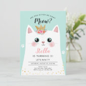 Kitten Meow Blauwgroen Kroonmeisje Kitty Cat Verja Kaart (Staand voorkant)