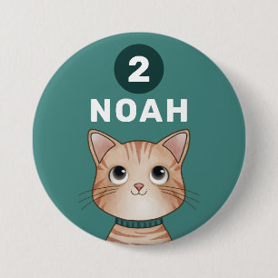 Kitten met aangepaste leeftijd en naam ronde button 7,6 cm