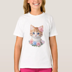 Kitten met Bloemen Whimsical Feline T-shirt