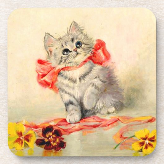 Kitten met een rood lint bier onderzetter (Voorkant)