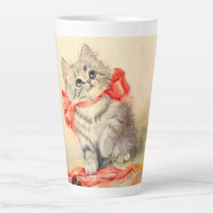 Kitten met een rood lint latte mok