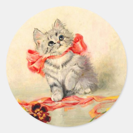 Kitten met een rood lint ronde sticker (Voorkant)