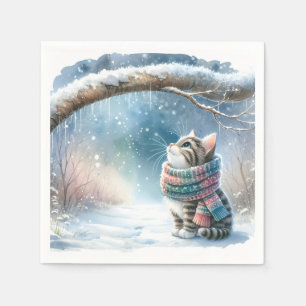 Kitten met een wintersjaal servet