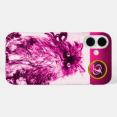KITTEN MET FUCHSIA PINK ROSES Gemstone Monogram Case-Mate iPhone Case (Achterkant (horizontaal))