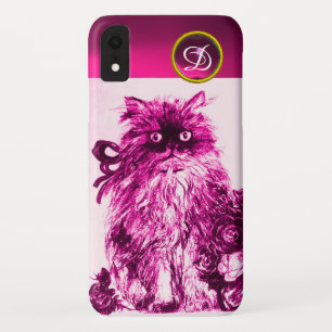 KITTEN MET FUCHSIA PINK ROSES Gemstone Monogram iPhone XR Hoesje