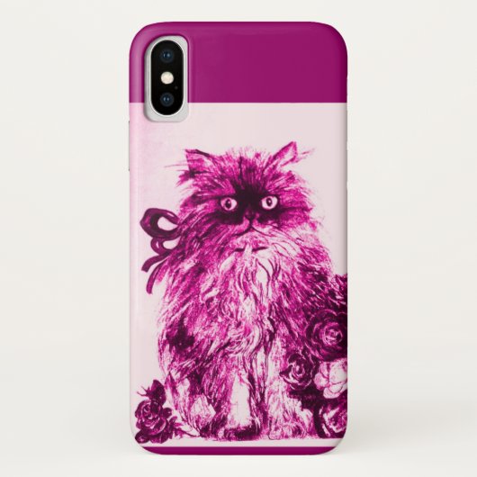 KITTEN MET FUCHSIA PINK ROSES, Wit Paars Case-Mate iPhone Case (Achterkant)