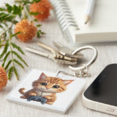 Kitten met gamecontroller Gamer Kat Sleutelhanger (Voorkant Rechts)