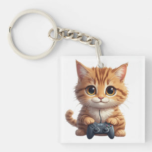 Kitten met gamecontroller Gamer Kat Sleutelhanger