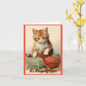 Kitten met garen Verjaardag Wenskaart Kaart (Gele Bloem)
