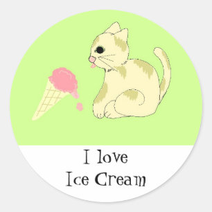 Kitten met ijshoorntje ronde sticker