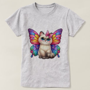 Kitten met levendige vlindervleugels t-shirt