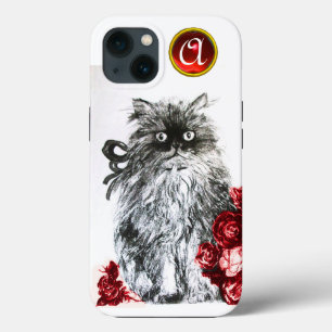 KITTEN MET RODE ROSEN RUBY GEM MONOGRAM, wit iPhone 13 Hoesje