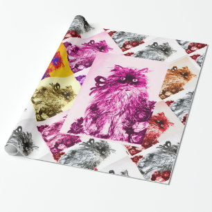 KITTEN MET RODE ROSES, roze, Fuchsia Cadeaupapier
