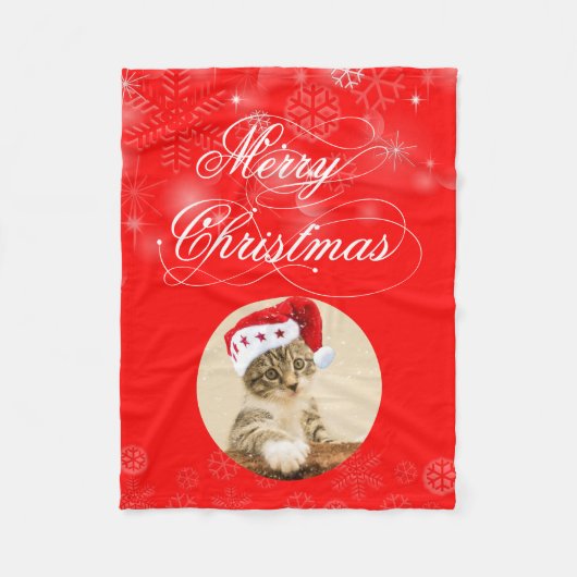 Kitten met rood Pet Fleece Deken (Voorkant)